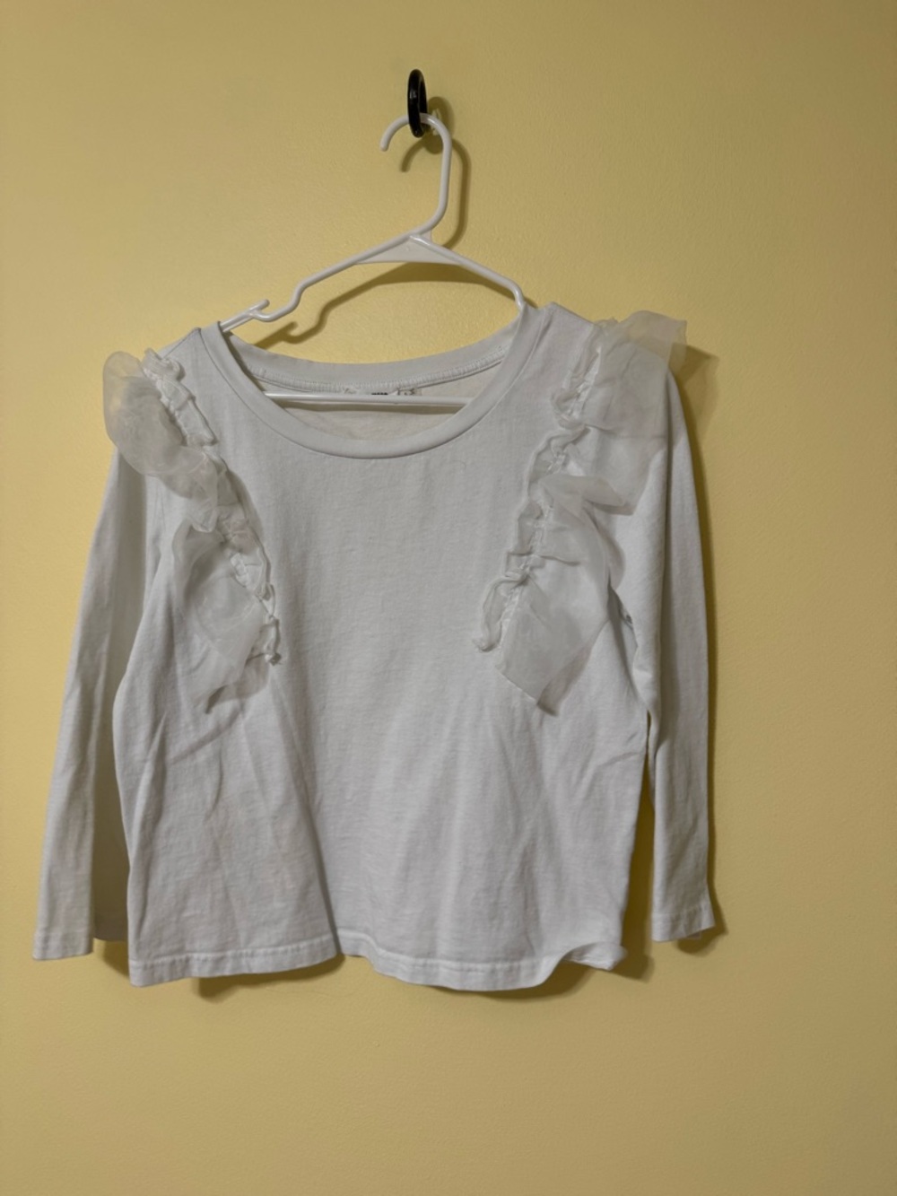 White Long Sleeve Ruffle Accent Tee